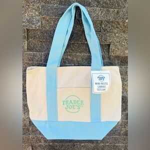 Trader Joe’s 2025 Mini Pastel Canvas Tote Bag - Cream & Light Blue